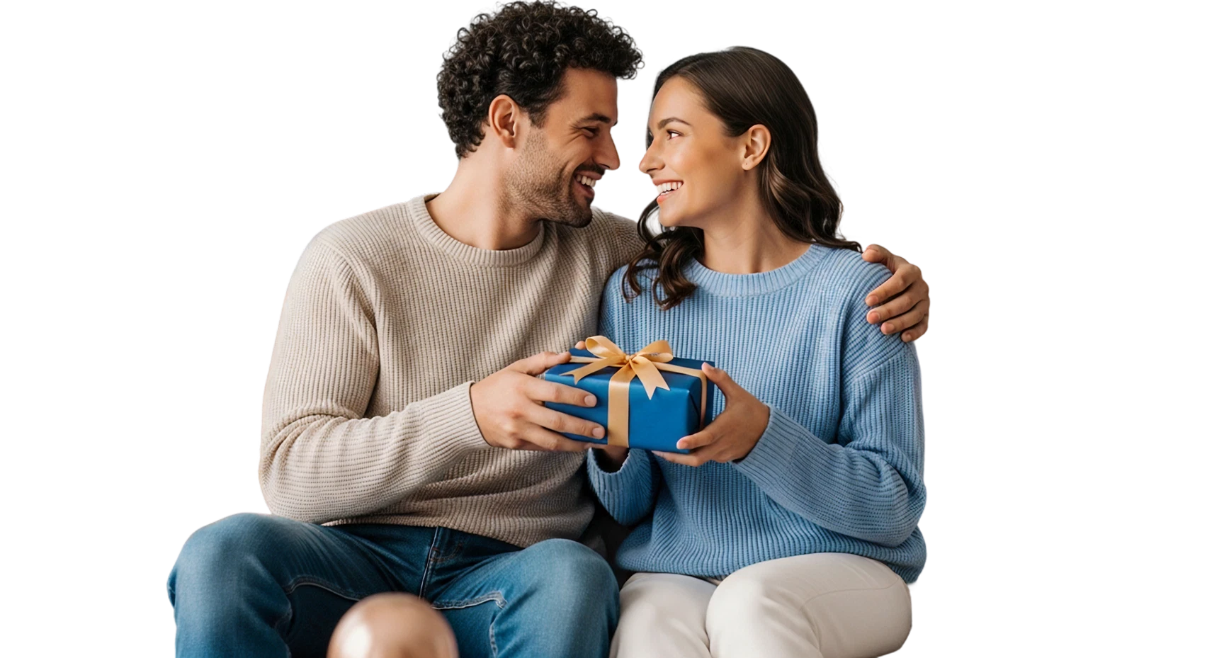 Casal segurando uma caixa de presente
